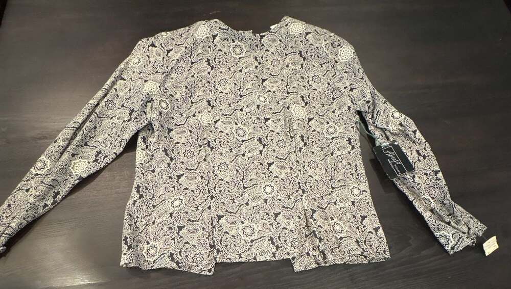 Vintage Black White Floral Paisley 2-Piece Long Sleeve Top and Pants Set size 8/ - Picture 9 of 15